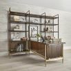 Elegant storage shelves with three drawers and brass accents