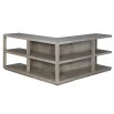 Sleek grey wood console table with shelving