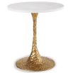 Glamorous side table with round white marble top on a textured brass base