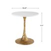 Glamorous side table with round white marble top on a textured brass base