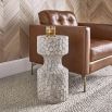 Gorgeously textured wood side table with whittled pattern 