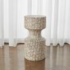Gorgeously textured wood side table with whittled pattern 