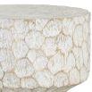 Gorgeously textured wood side table with whittled pattern 