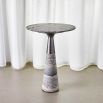 striking grey marble side table with brushed silver detail