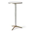 Glamorous, slender side table crafted from white marble with brass accents