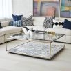 Marble base coffee table with glass top and brass frame