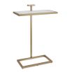 Elegant and understated tall side table with white surface and brass frame