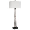 Lamp with grey and beige marble base and rectangular hardback shade
