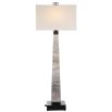 Lamp with grey and beige marble base and rectangular hardback shade