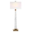 A luxury side lamp by Uttermost with a sophisticated white marble and brushed brass finish