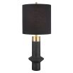 Cast black stone lamp with brass pillbox cap and cylindrical finial