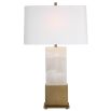 Alabaster base table lamp with brass accents