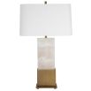 Alabaster base table lamp with brass accents