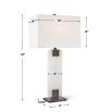 Alabaster and bronzed metal lamp with white rectangular hardback shade