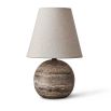 Solid grey travertine lamp with linen shade