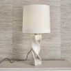 Wrapped marble lamp base with round tapered hardback shade