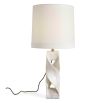 Wrapped marble lamp base with round tapered hardback shade