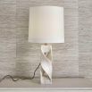 Wrapped marble lamp base with round tapered hardback shade