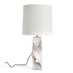 Wrapped marble lamp base with round tapered hardback shade