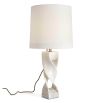 Wrapped marble lamp base with round tapered hardback shade