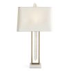 Rich brass table lamp with floating crystal quartz between metal frame