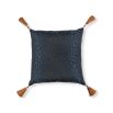Blue cushion with cream flowers and brown tassels with leopard print reverse