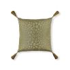 Green cushion with pink flowers and grey leaves, green tassels and leopard print reverse 