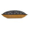 Black cushion with geometric design and mustard reverse