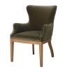 Olive velvet upholstered dining chair with wooden legs