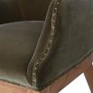 Olive velvet upholstered dining chair with wooden legs