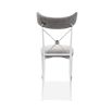 A chic grey velvet dining chair with a white metal frame 