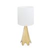 A luxurious, solid polished brass table lamp with a rippled base and a white shade