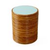 Jonathan Adler honey-toned rattan side table with glossy blue surface