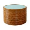 Glossy lacquer and rattan coffee table with a blue tabletop