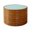 Glossy lacquer and rattan coffee table with a blue tabletop