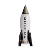 Black and white rocket-shaped scotch decanter with gold detail