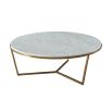Large round coffee table with marble top and brass base