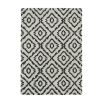 Woven folk design chenille yarn rug in a carbon tone
