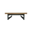 Teak wood slatted side table with black metal legs