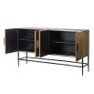 Elegant side board with two cupboards in antique brass ribbed finish