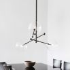 Black gunmetal industrial style 3 arm chandelier with large clear glass lampshades