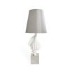 A luxurious shell-shaped table lamp with a grey silk shade and silver base