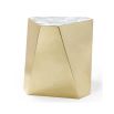 A glamorous gold side table by Caracole with a geometric shape and crystal stone table top