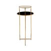 A luxury two-tier side table by Caracole with a glamorous gold base and oval tops