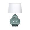 blue glass bubble lamp with white lampshade