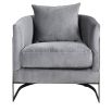 Sleek armchair with black frame and soft grey upholstery