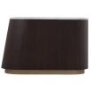 Brown bedside table with marble top, brass base and dark wood finish with two drawers and open shelving