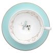 Glossy mint blue teacup and saucer with embellished gold detailing