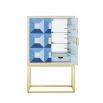 Blue cubic design drinks cabinet with brass base