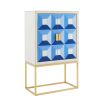 Blue cubic design drinks cabinet with brass base